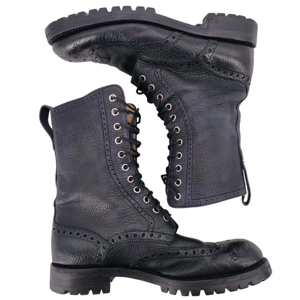 Bally of Switzerland Black Grain Leather Combat Boots Men 8 Wingtip Birbur Shoes - Picture 5 of 13